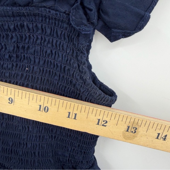 Petite Plume Navy blue Twill Margaux Dress in 100% cotton ruffle sleeves sz S - Picture 10 of 13